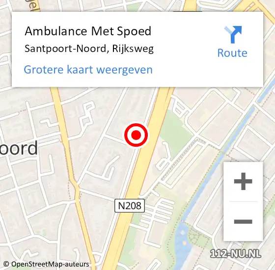 Locatie op kaart van de 112 melding: Ambulance Met Spoed Naar Santpoort-Noord, Rijksweg op 30 juli 2024 18:05