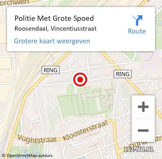 Locatie op kaart van de 112 melding: Politie Met Grote Spoed Naar Roosendaal, Vincentiusstraat op 30 juli 2024 18:06