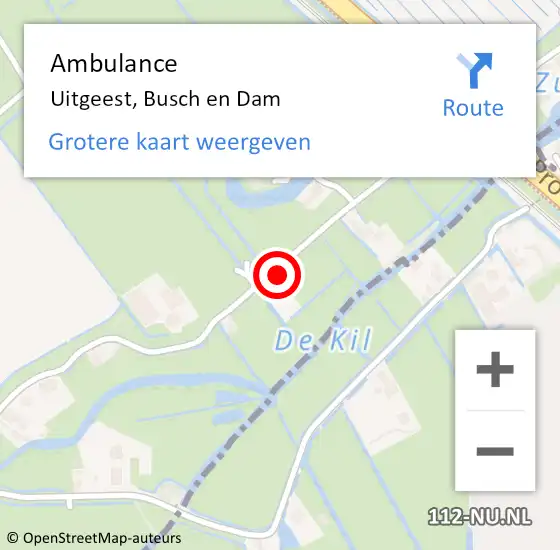 Locatie op kaart van de 112 melding: Ambulance Uitgeest, Busch en Dam op 30 juli 2024 18:15