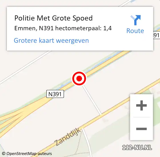 Locatie op kaart van de 112 melding: Politie Met Grote Spoed Naar Emmen, N391 hectometerpaal: 1,4 op 30 juli 2024 18:16