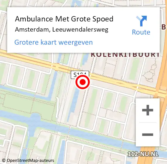 Locatie op kaart van de 112 melding: Ambulance Met Grote Spoed Naar Amsterdam, Leeuwendalersweg op 30 juli 2024 18:23