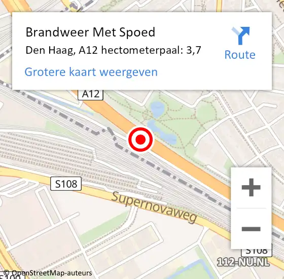 Locatie op kaart van de 112 melding: Brandweer Met Spoed Naar Den Haag, A12 hectometerpaal: 3,7 op 30 juli 2024 18:28