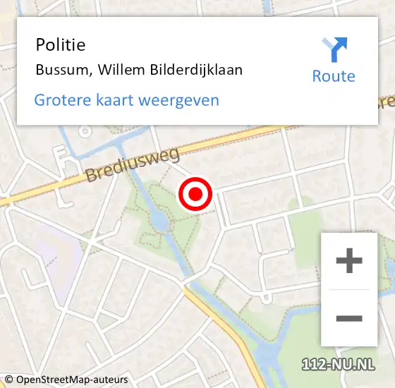 Locatie op kaart van de 112 melding: Politie Bussum, Willem Bilderdijklaan op 30 juli 2024 18:34