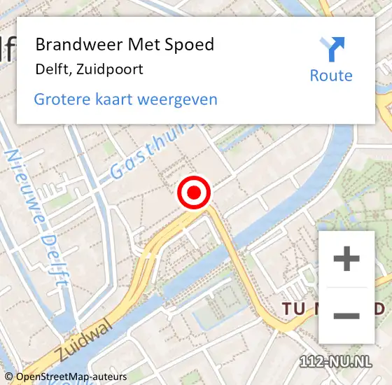 Locatie op kaart van de 112 melding: Brandweer Met Spoed Naar Delft, Zuidpoort op 30 juli 2024 18:43