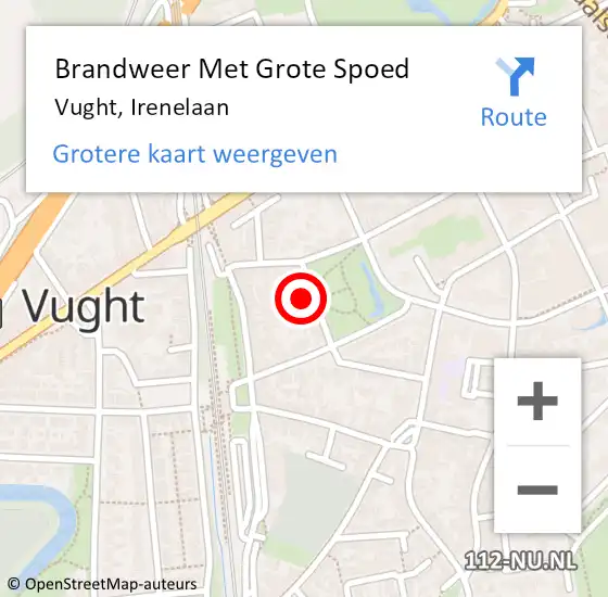 Locatie op kaart van de 112 melding: Brandweer Met Grote Spoed Naar Vught, Irenelaan op 30 juli 2024 18:49