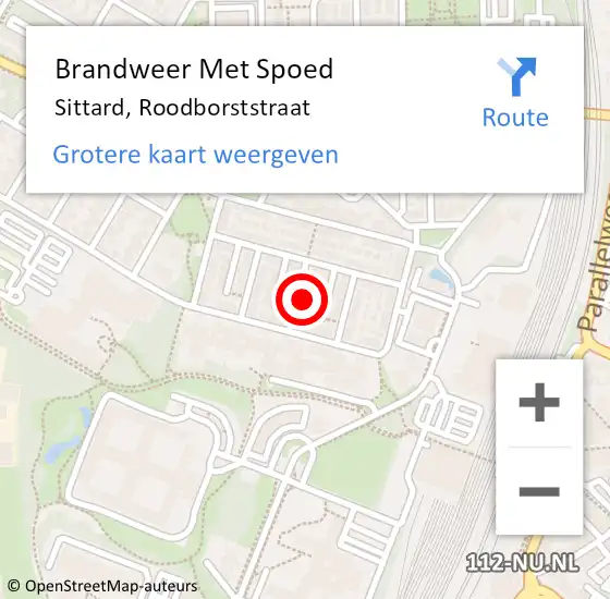 Locatie op kaart van de 112 melding: Brandweer Met Spoed Naar Sittard, Roodborststraat op 30 juli 2024 18:55