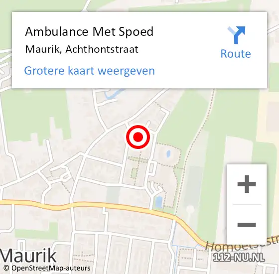 Locatie op kaart van de 112 melding: Ambulance Met Spoed Naar Maurik, Achthontstraat op 14 oktober 2014 19:58