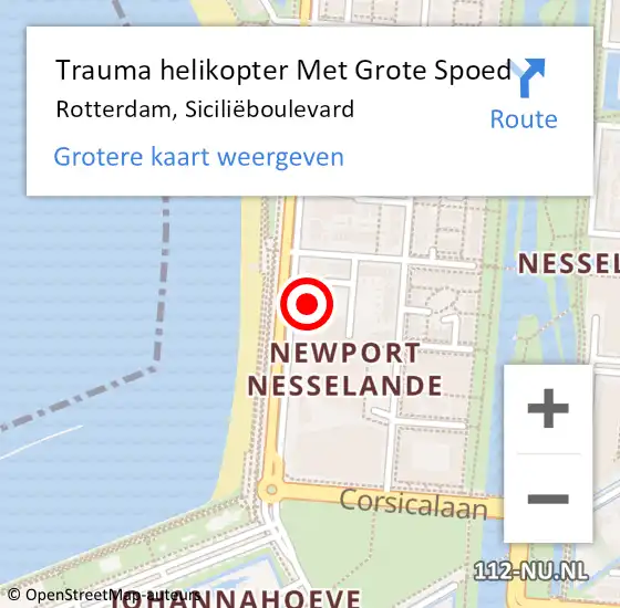 Locatie op kaart van de 112 melding: Trauma helikopter Met Grote Spoed Naar Rotterdam, Siciliëboulevard op 30 juli 2024 19:17