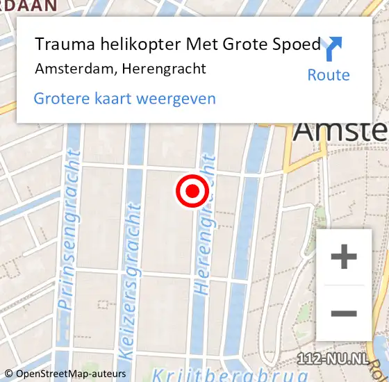 Locatie op kaart van de 112 melding: Trauma helikopter Met Grote Spoed Naar Amsterdam, Herengracht op 30 juli 2024 19:22