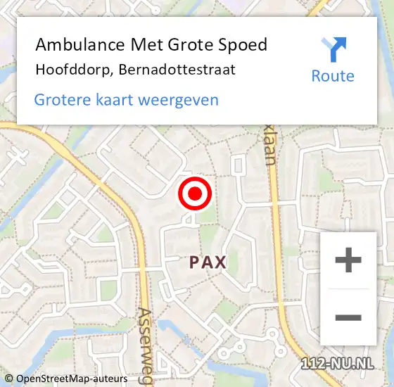 Locatie op kaart van de 112 melding: Ambulance Met Grote Spoed Naar Hoofddorp, Bernadottestraat op 30 juli 2024 19:32