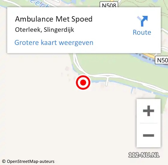 Locatie op kaart van de 112 melding: Ambulance Met Spoed Naar Oterleek, Slingerdijk op 30 juli 2024 19:37