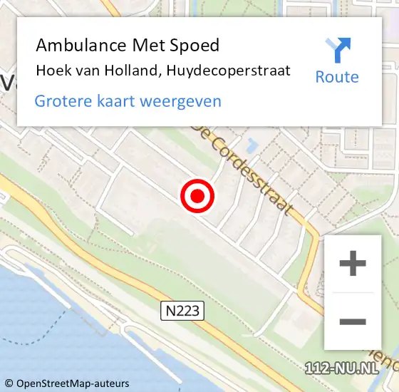 Locatie op kaart van de 112 melding: Ambulance Met Spoed Naar Hoek van Holland, Huydecoperstraat op 30 juli 2024 19:48