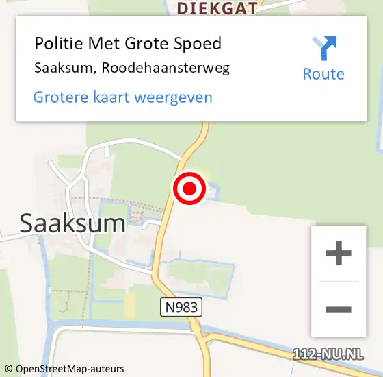 Locatie op kaart van de 112 melding: Politie Met Grote Spoed Naar Saaksum, Roodehaansterweg op 30 juli 2024 20:21