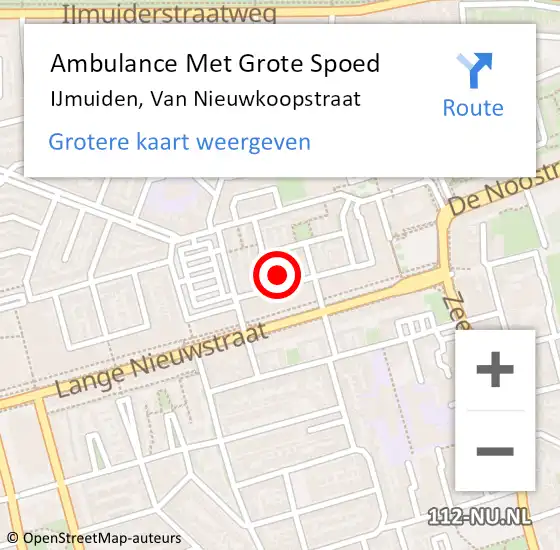 Locatie op kaart van de 112 melding: Ambulance Met Grote Spoed Naar IJmuiden, Van Nieuwkoopstraat op 30 juli 2024 20:27