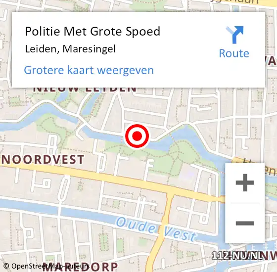 Locatie op kaart van de 112 melding: Politie Met Grote Spoed Naar Leiden, Maresingel op 30 juli 2024 20:53