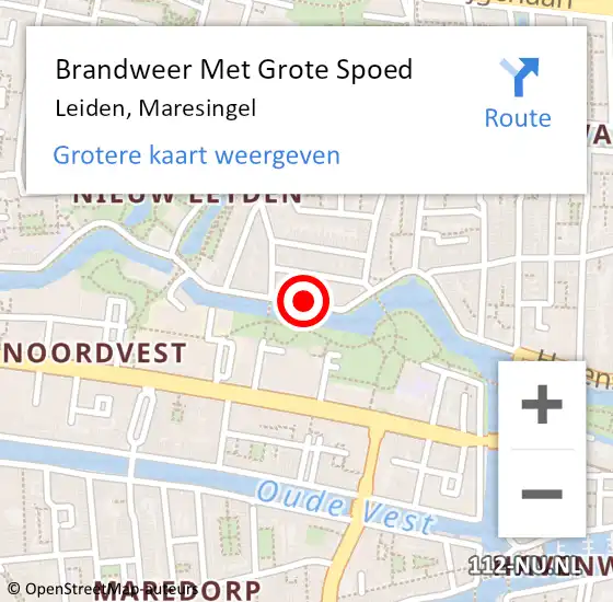 Locatie op kaart van de 112 melding: Brandweer Met Grote Spoed Naar Leiden, Maresingel op 30 juli 2024 20:53