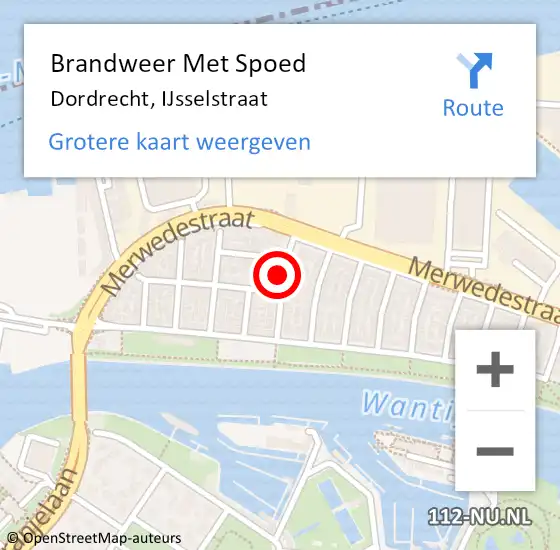 Locatie op kaart van de 112 melding: Brandweer Met Spoed Naar Dordrecht, IJsselstraat op 30 juli 2024 21:02