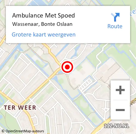 Locatie op kaart van de 112 melding: Ambulance Met Spoed Naar Wassenaar, Bonte Oslaan op 30 juli 2024 21:13