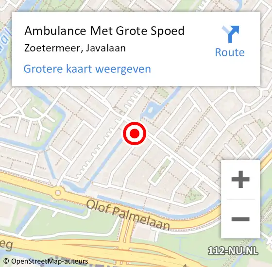 Locatie op kaart van de 112 melding: Ambulance Met Grote Spoed Naar Zoetermeer, Javalaan op 30 juli 2024 22:00