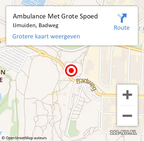 Locatie op kaart van de 112 melding: Ambulance Met Grote Spoed Naar IJmuiden, Badweg op 30 juli 2024 22:10