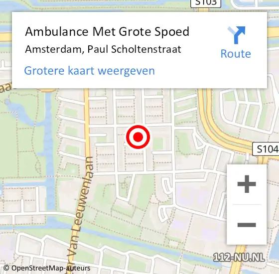 Locatie op kaart van de 112 melding: Ambulance Met Grote Spoed Naar Amsterdam, Paul Scholtenstraat op 30 juli 2024 22:27