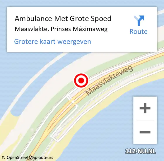 Locatie op kaart van de 112 melding: Ambulance Met Grote Spoed Naar Maasvlakte, Prinses Máximaweg op 30 juli 2024 22:33
