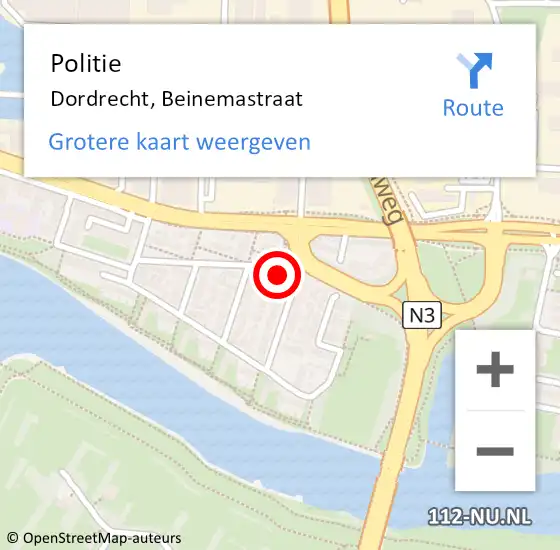 Locatie op kaart van de 112 melding: Politie Dordrecht, Beinemastraat op 30 juli 2024 22:58