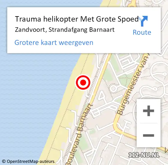 Locatie op kaart van de 112 melding: Trauma helikopter Met Grote Spoed Naar Zandvoort, Strandafgang Barnaart op 30 juli 2024 23:28