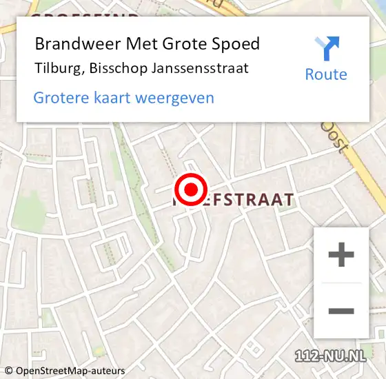 Locatie op kaart van de 112 melding: Brandweer Met Grote Spoed Naar Tilburg, Bisschop Janssensstraat op 31 juli 2024 00:02