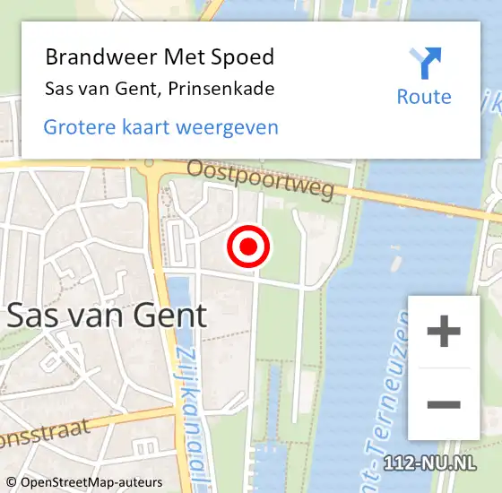 Locatie op kaart van de 112 melding: Brandweer Met Spoed Naar Sas van Gent, Prinsenkade op 31 juli 2024 00:10