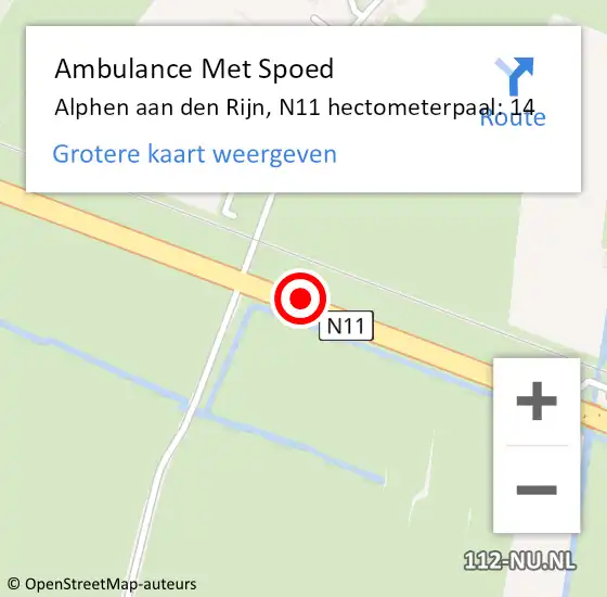 Locatie op kaart van de 112 melding: Ambulance Met Spoed Naar Alphen aan den Rijn, N11 hectometerpaal: 14 op 31 juli 2024 00:18