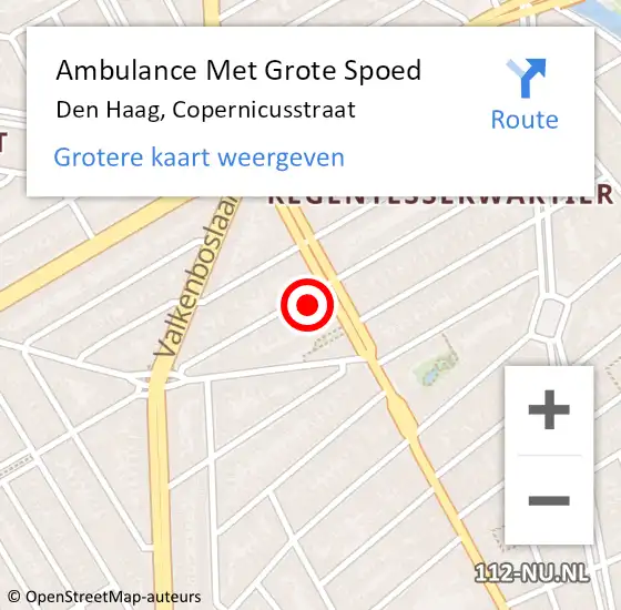 Locatie op kaart van de 112 melding: Ambulance Met Grote Spoed Naar Den Haag, Copernicusstraat op 31 juli 2024 02:49