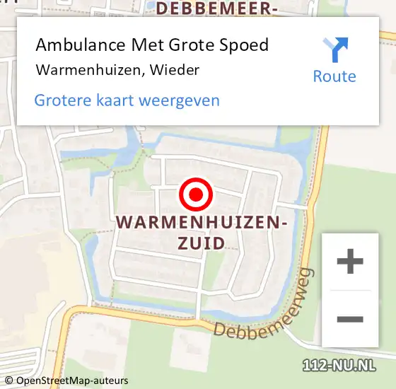 Locatie op kaart van de 112 melding: Ambulance Met Grote Spoed Naar Warmenhuizen, Wieder op 31 juli 2024 04:11