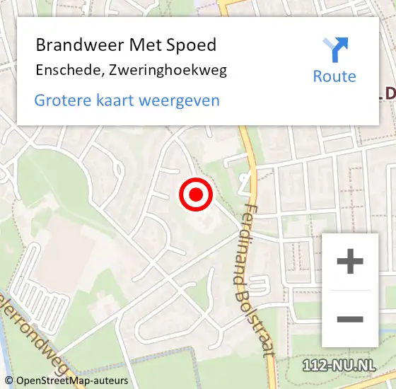 Locatie op kaart van de 112 melding: Brandweer Met Spoed Naar Enschede, Zweringhoekweg op 31 juli 2024 07:14