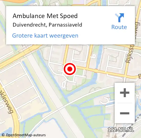 Locatie op kaart van de 112 melding: Ambulance Met Spoed Naar Duivendrecht, Parnassiaveld op 31 juli 2024 07:35