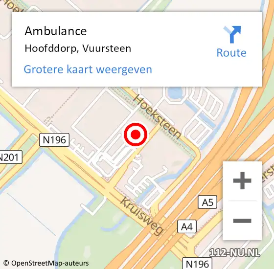 Locatie op kaart van de 112 melding: Ambulance Hoofddorp, Vuursteen op 31 juli 2024 08:12