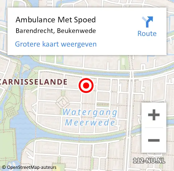 Locatie op kaart van de 112 melding: Ambulance Met Spoed Naar Barendrecht, Beukenwede op 31 juli 2024 08:13