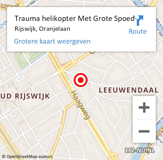 Locatie op kaart van de 112 melding: Trauma helikopter Met Grote Spoed Naar Rijswijk, Oranjelaan op 31 juli 2024 08:24