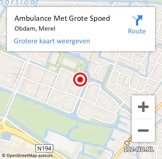 Locatie op kaart van de 112 melding: Ambulance Met Grote Spoed Naar Obdam, Merel op 31 juli 2024 08:30