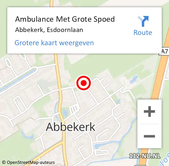 Locatie op kaart van de 112 melding: Ambulance Met Grote Spoed Naar Abbekerk, Esdoornlaan op 31 juli 2024 08:53