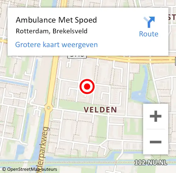 Locatie op kaart van de 112 melding: Ambulance Met Spoed Naar Rotterdam, Brekelsveld op 31 juli 2024 09:01