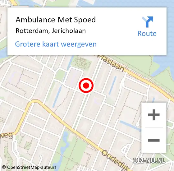 Locatie op kaart van de 112 melding: Ambulance Met Spoed Naar Rotterdam, Jericholaan op 31 juli 2024 09:03