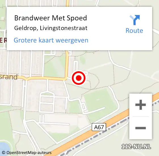 Locatie op kaart van de 112 melding: Brandweer Met Spoed Naar Geldrop, Livingstonestraat op 31 juli 2024 09:13