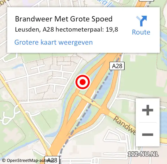 Locatie op kaart van de 112 melding: Brandweer Met Grote Spoed Naar Leusden, A28 hectometerpaal: 19,8 op 31 juli 2024 09:29