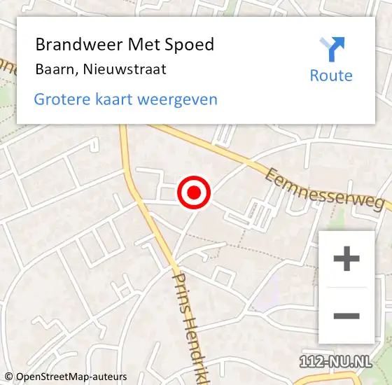 Locatie op kaart van de 112 melding: Brandweer Met Spoed Naar Baarn, Nieuwstraat op 31 juli 2024 09:36