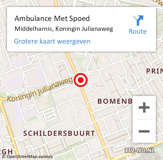 Locatie op kaart van de 112 melding: Ambulance Met Spoed Naar Middelharnis, Koningin Julianaweg op 31 juli 2024 09:40