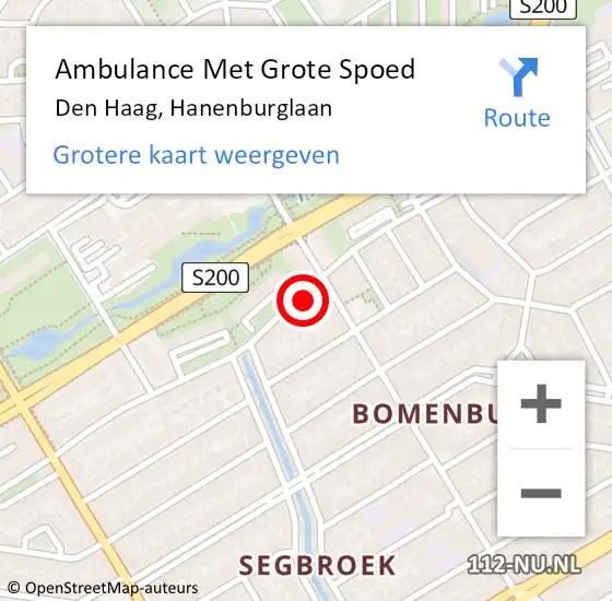 Locatie op kaart van de 112 melding: Ambulance Met Grote Spoed Naar Den Haag, Hanenburglaan op 31 juli 2024 11:05