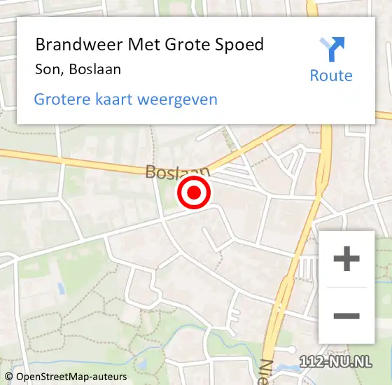 Locatie op kaart van de 112 melding: Brandweer Met Grote Spoed Naar Son, Boslaan op 31 juli 2024 11:19