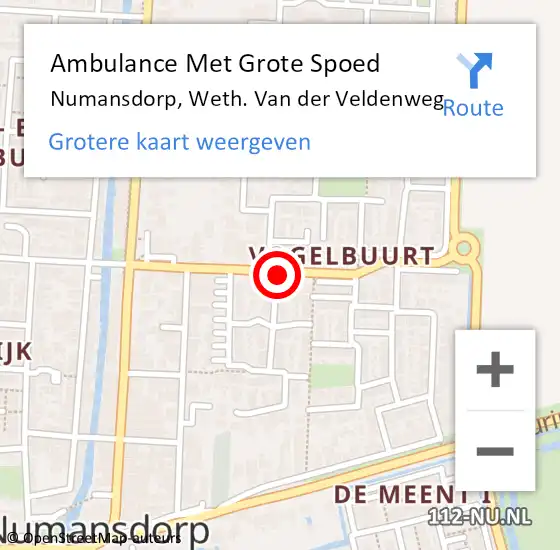 Locatie op kaart van de 112 melding: Ambulance Met Grote Spoed Naar Numansdorp, Weth. Van der Veldenweg op 31 juli 2024 11:46