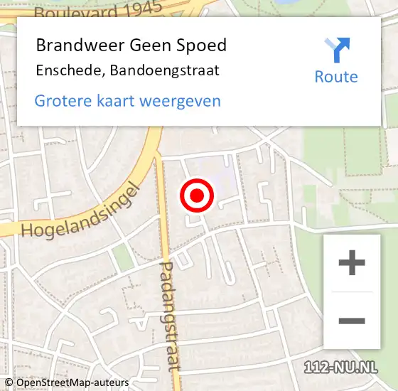 Locatie op kaart van de 112 melding: Brandweer Geen Spoed Naar Enschede, Bandoengstraat op 31 juli 2024 11:59